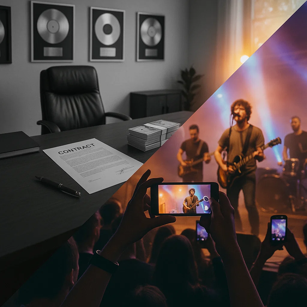 Modern music industry transformation - home recording studio and digital music production - EPK Sites industry change visualization